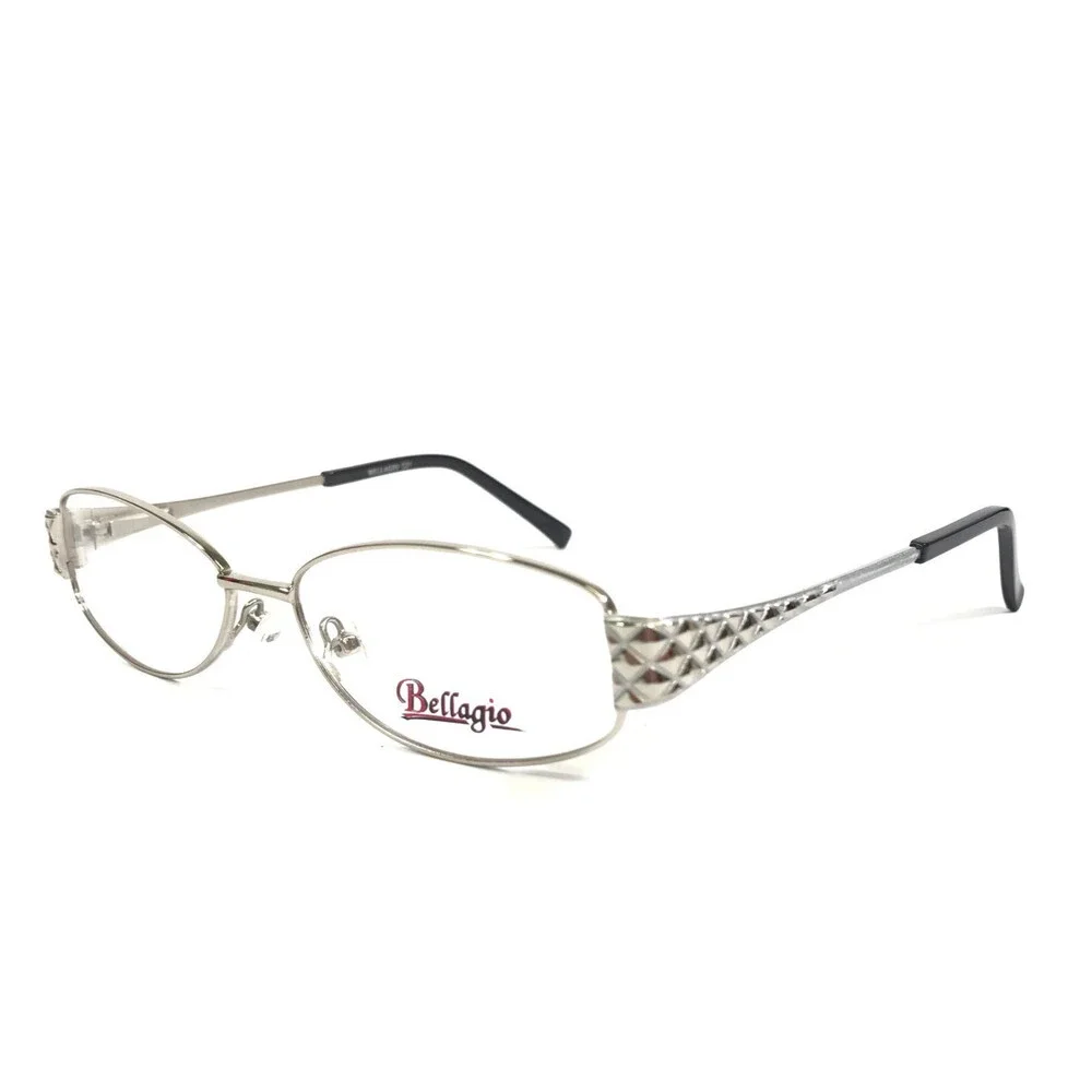Bellagio Petite Eyeglasses Frames B718 C01 Shiny Silver Oval Wire Rim 53-15-135